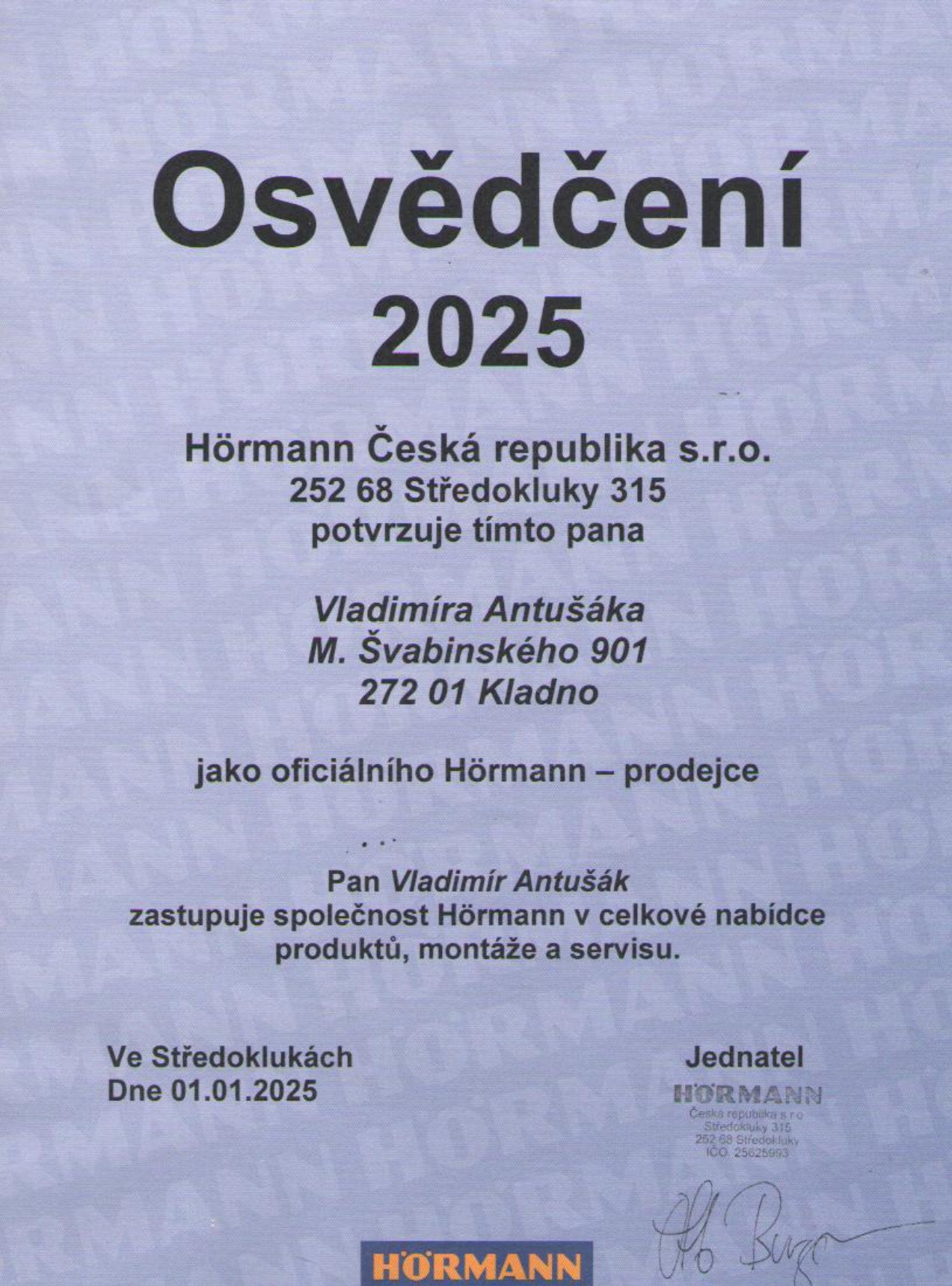 Hörmann osvědčení 2025